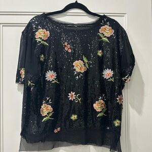 Zara Sequin With Embroidered Flowers Blouse